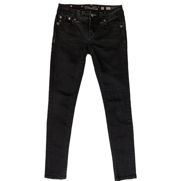 Miss Me 'Mid-Rise Skinny' Womens Jeans Tag 27 Black W28xL33 Sequins Fleur de Lis - Picture 11 of 12